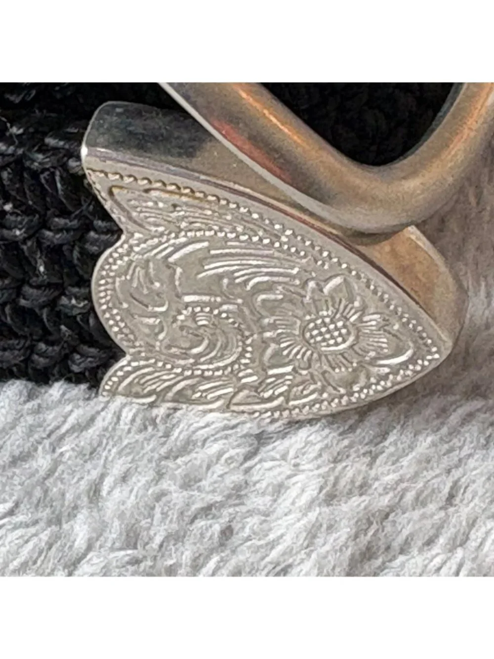 Handcrafted Black Braided Belt Silver Buckle Floral Engraving 1.5